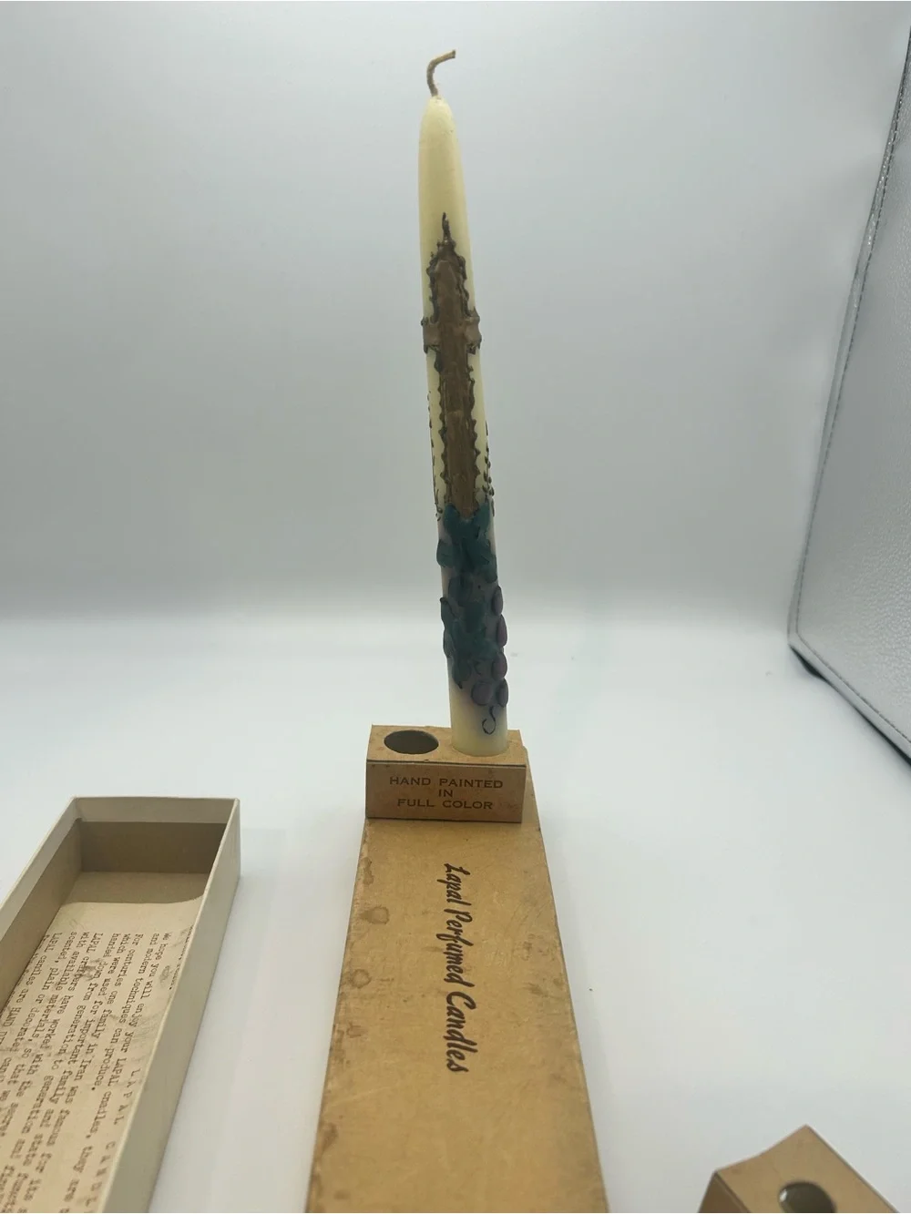 Vintage LaPal Candle Hand Painted Hand Dipped 32 Times Cross Candle 10in Boxed